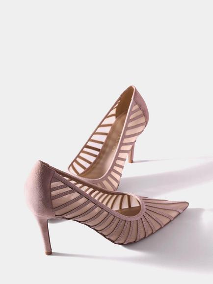Mint Velvet Kya Caged Leather Court Shoes, Pink - view 2, Pink