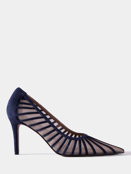 Mint Velvet Kya Caged Leather Court Shoes, Navy, Navy