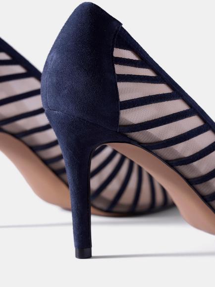 Mint Velvet Kya Caged Leather Court Shoes, Navy - view 2, Navy
