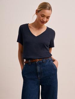 Celtic & Co. V-Neck Linen Blend T-Shirt - view 2, Navy