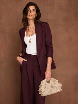 Mint Velvet Single Breasted Linen Blend Blazer, Red Burgundy, Red Burgundy