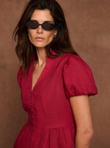 Mint Velvet Peplum Hem Pure Linen Top, Red - view 2, Red