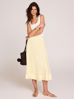 Mint Velvet Dropped Scallop Detail Midi Skirt, Yellow, Yellow
