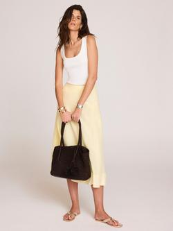 Mint Velvet Dropped Scallop Detail Midi Skirt, Yellow - view 2, Yellow