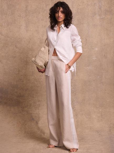 Mint Velvet Side Stripe Pure Linen Trousers, Natural, Natural