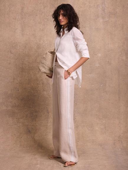 Mint Velvet Side Stripe Pure Linen Trousers, Natural - view 2, Natural