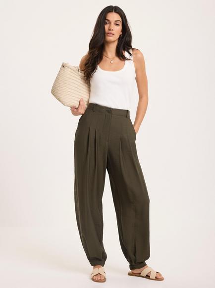 Mint Velvet Mid Rise Balloon Trousers, Green Khaki, Green Khaki
