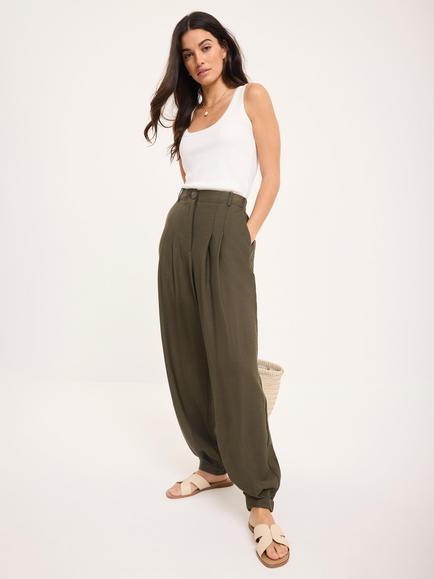 Mint Velvet Mid Rise Balloon Trousers, Green Khaki - view 2, Green Khaki