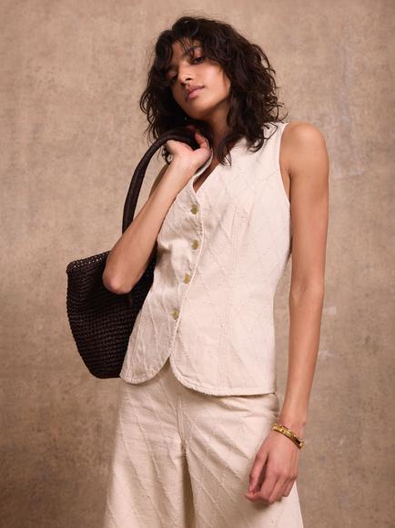 Mint Velvet Denim Diamond Detail Waistcoat, White Ivory, White Ivory