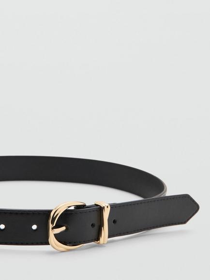 Mango Curved Oval Twist Buckle Belt, Black - view 2, Black