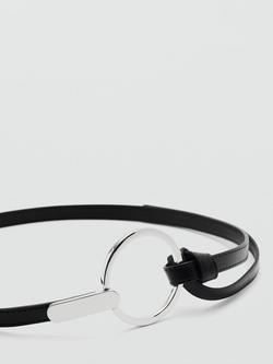 Mango Circular Buckle Slim Belt, Black - view 2, Black