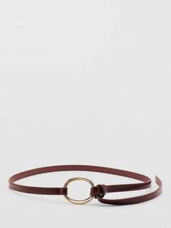 Mango Circular Buckle Slim Belt, Brown, Brown