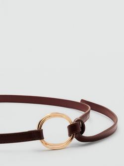 Mango Circular Buckle Slim Belt, Brown - view 2, Brown