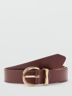 Mango Curved Oval Twist Buckle Belt, Brown, Brown