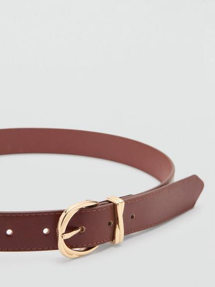 Mango Curved Oval Twist Buckle Belt, Brown - view 2, Brown