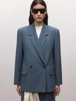 Mango Double Breasted Blazer, Blue, Blue