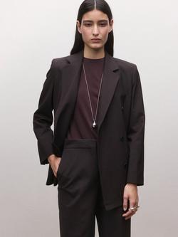 Mango Wool Blend Double Breasted Blazer, Damson, Damson