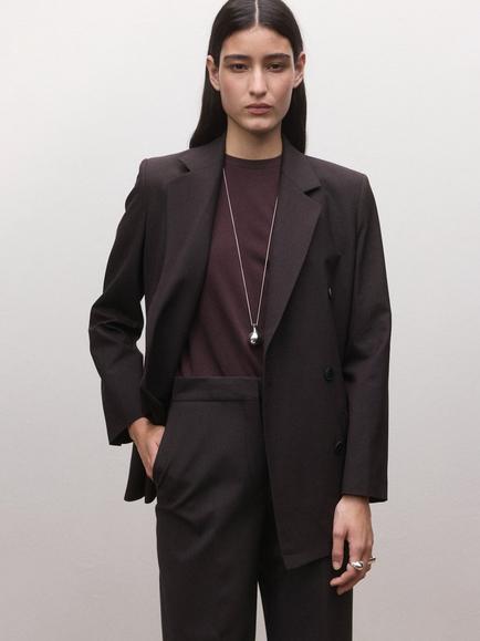 Mango Wool Blend Double Breasted Blazer, Damson, Damson
