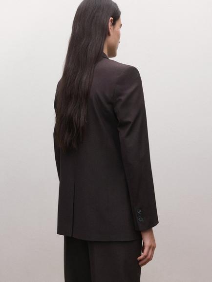 Mango Wool Blend Double Breasted Blazer, Damson - view 2, Damson