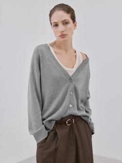 Mango V-Neck Draped Cardigan, Grey Melange, Grey Melange