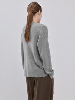 Mango V-Neck Draped Cardigan, Grey Melange - view 2, Grey Melange