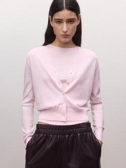 Mango V-Neck Pure Wool Cardigan, Pink, Pink