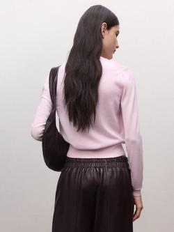 Mango V-Neck Pure Wool Cardigan, Pink - view 2, Pink