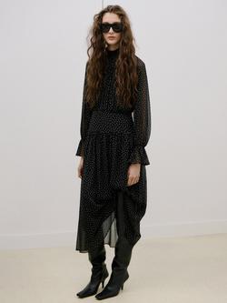 Mango High Neck Polka Dot Midi Dress, Black, Black