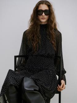 Mango High Neck Polka Dot Midi Dress, Black - view 2, Black