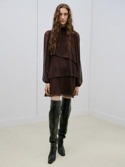 Mango High Neck Polka Dot Layered Mini Dress, Brown, Brown