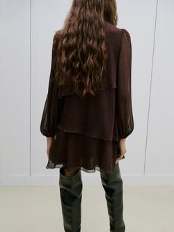 Mango High Neck Polka Dot Layered Mini Dress, Brown - view 2, Brown