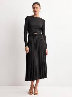 Mango Belted Pleated Skirt Dress, Black, Black