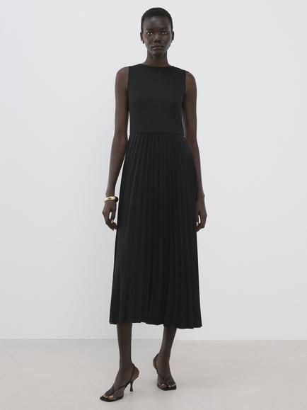 Mango Belted Pleated Skirt Dress, Black, Black