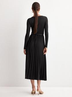 Mango Belted Pleated Skirt Dress, Black - view 2, Black