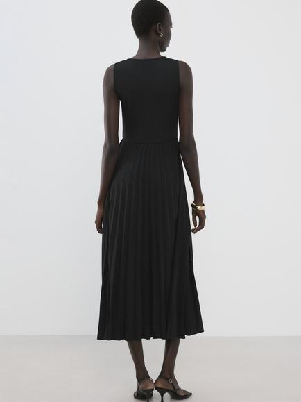 Mango Belted Pleated Skirt Dress, Black - view 2, Black