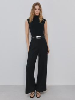 Mango High Neck Belted Sleeveless Jumpsuit, Black, Black