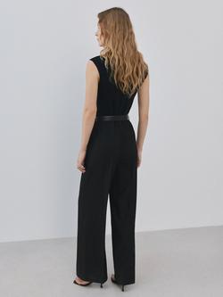 Mango High Neck Belted Sleeveless Jumpsuit, Black - view 2, Black
