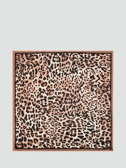 Mango Leopard Print Square Scarf, Brown, Brown