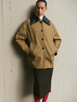 Mango Faux Leather Collar Trench Coat, Camel, Camel