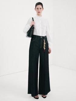 Mango High Neck Embroidered Puff Sleeve Shirt, Off White, Off White