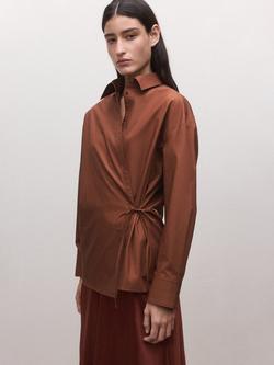 Mango Draped Tie Waist Shirt, Rust, Rust