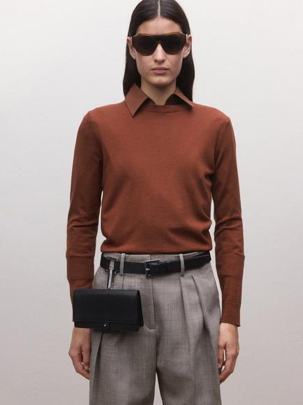 Mango Crew Neck Pure Wool Jumper, Rust