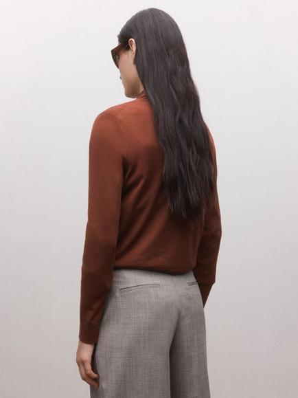 Mango Crew Neck Pure Wool Jumper - view 2, Rust