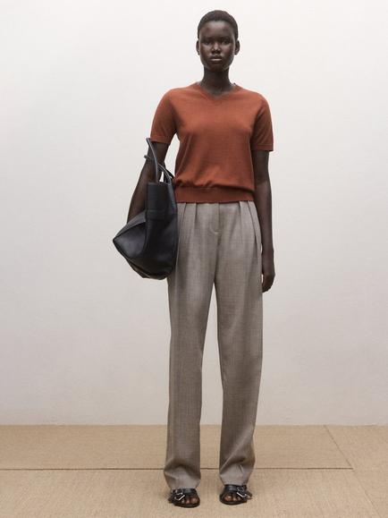 Mango V-Neck Pure Wool Knit Top, Rust
