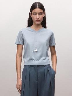 Mango V-Neck Pure Wool Knit Top, Blue