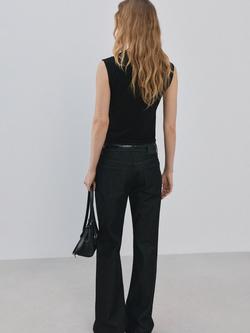 Mango Sculpted Lace Insert Crop Top - view 2, Black