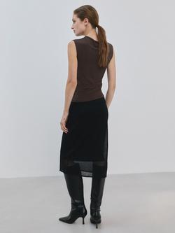 Mango Sculpted Lace Insert Crop Top - view 2, Brown