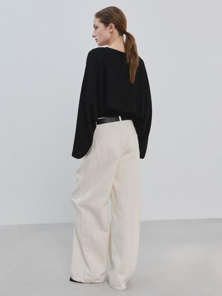 Mango Round Neck Cape Top, Black - view 2, Black