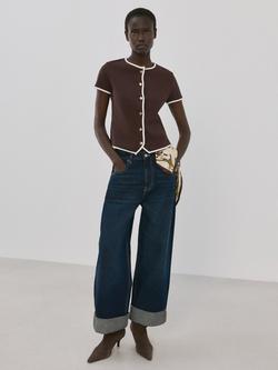 Mango Contrast Trim Knit Top, Chocolate, Chocolate