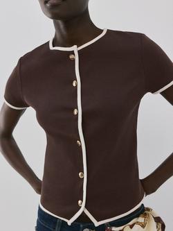 Mango Contrast Trim Knit Top, Chocolate - view 2, Chocolate